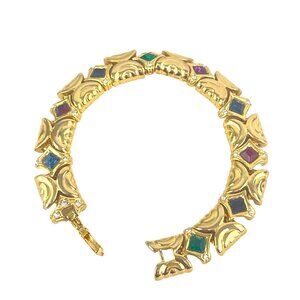 Vintage Gold-Tone Bracelet With Multicolored Gemstones & Secure Clasp